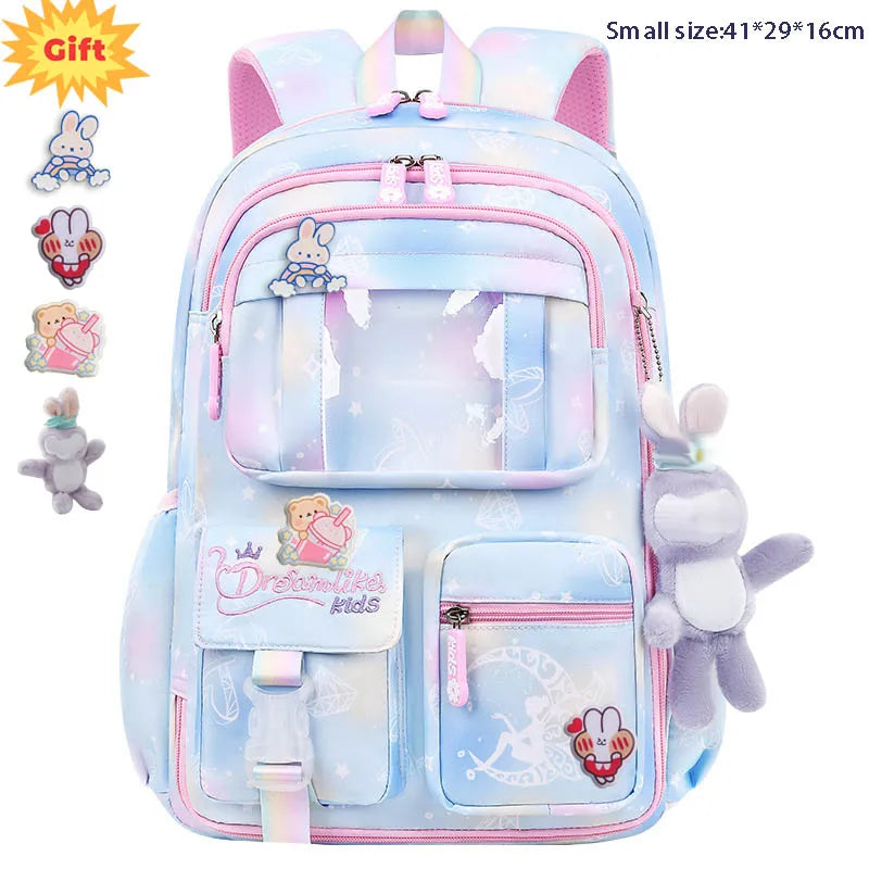 Waterproof Rainbow Schoolbag Student Girls Children's Princess Refrigerator Door Backpack Spine Protector Shoulder Bags Cute