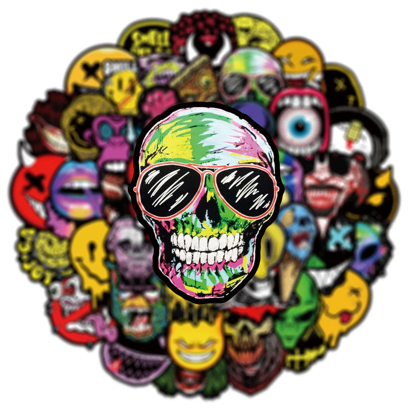 50Pcs Cool Horror Skull Stickers Waterproof for Phone Skateboard Guitar Laptop Car Motorcycle Helmet Decals Graffiti Toys