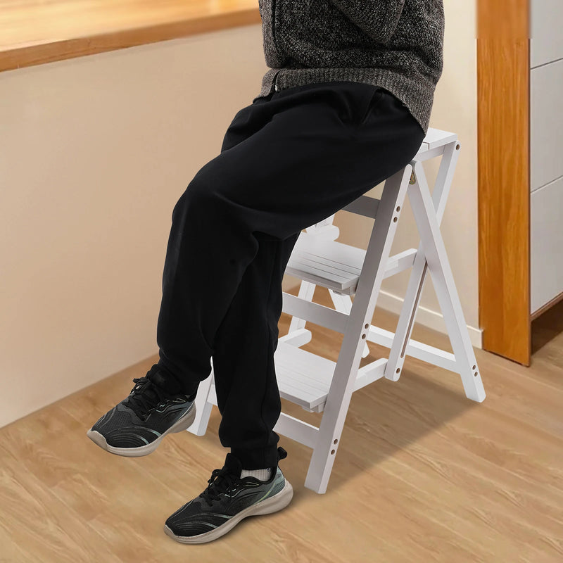 White Step Stool  3 Step Ladder Folding Step Stool used as a chair, stool, ladder or a shelf for storage