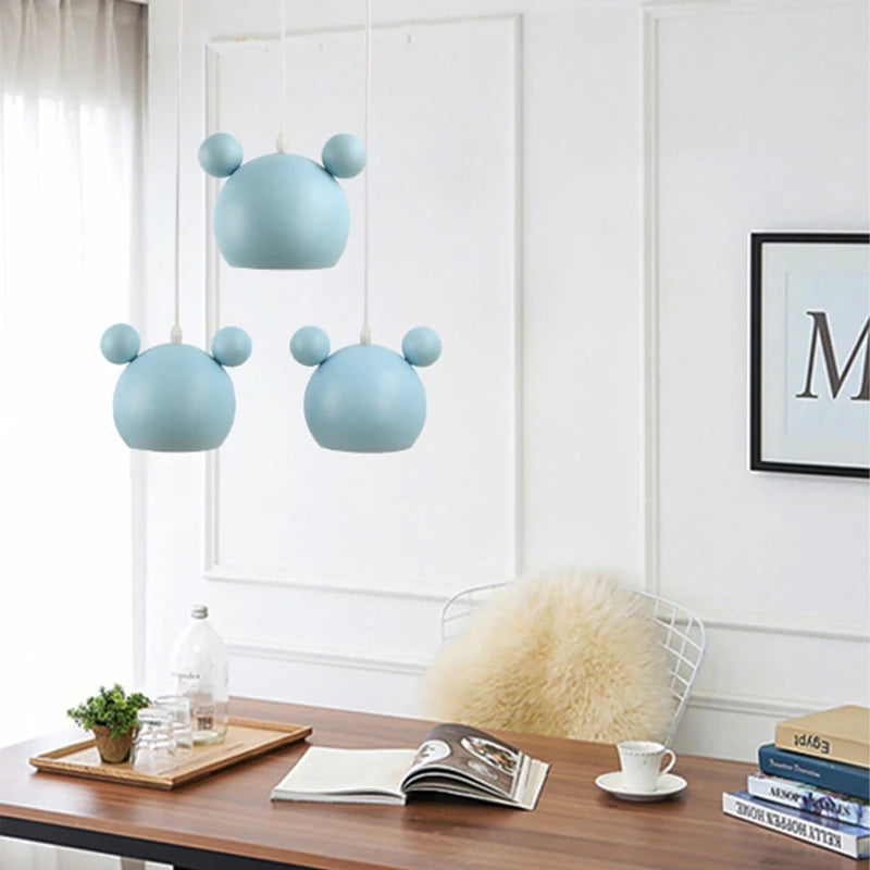 Modern Mickey Pendant Lights Colorful Iron Hanglamp For Dining Room Bedroom Baby Room Nordic Home Decor E27 Luminaire Suspension