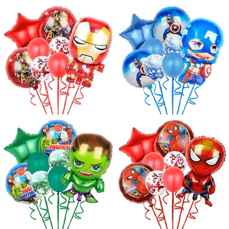 Marvel Boys Birthday Party Avengers Theme Iron Man Spider Man Hulk Captain America Decorative Aluminum Film Balloon Set