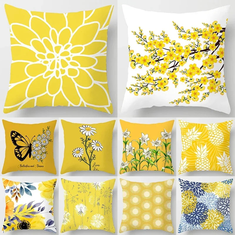 Modern Simple Yellow Flower Pillowcase Home Sofa Cushion Lumbar Pillow