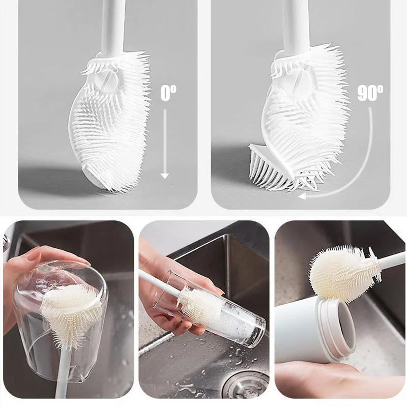  Silicone Milk Bottle Brush Cup Scrubber Glass Cleaner Long Handle Drink Bottle Clean Brush Kitchen Cleaning Tool 