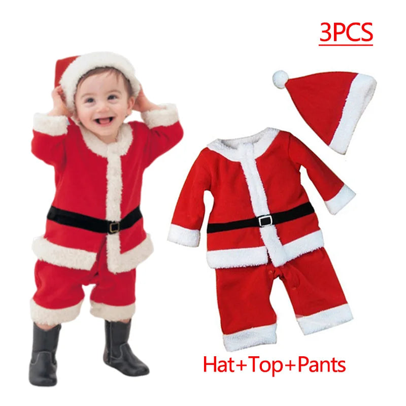 2025 New Christmas Costume For Kids Santa Claus Toddler Baby Red Xmas Clothes Party Red Dress Set Hat Included Christmas Dress