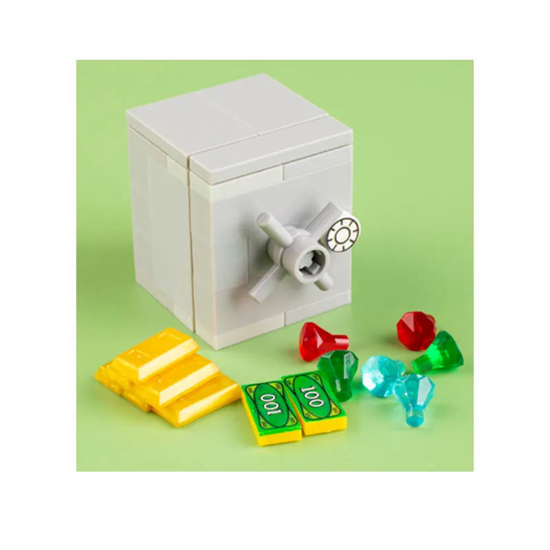 MOC Building Blocks Figures Accessories Cash Dollar Coin Bag Model Gold Silver Bar Colored Diamond Treasure Box Series Coffer