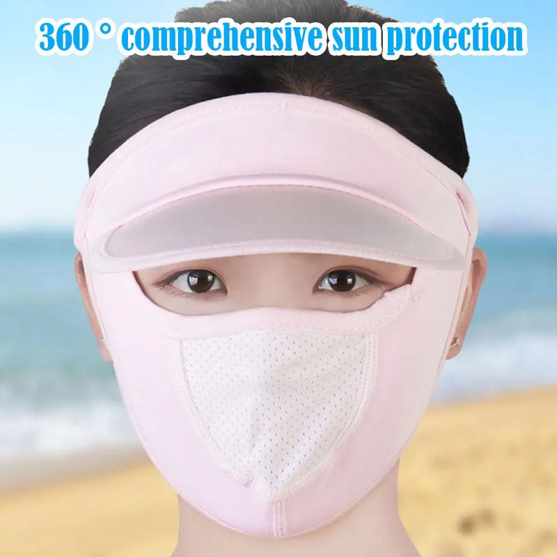 Summer Sunscreen Full Mask Anti UV Breathable Sun Hat Ice Silk Cooling Full Face Coverage Outdoor Cycling Sun Protection Hats