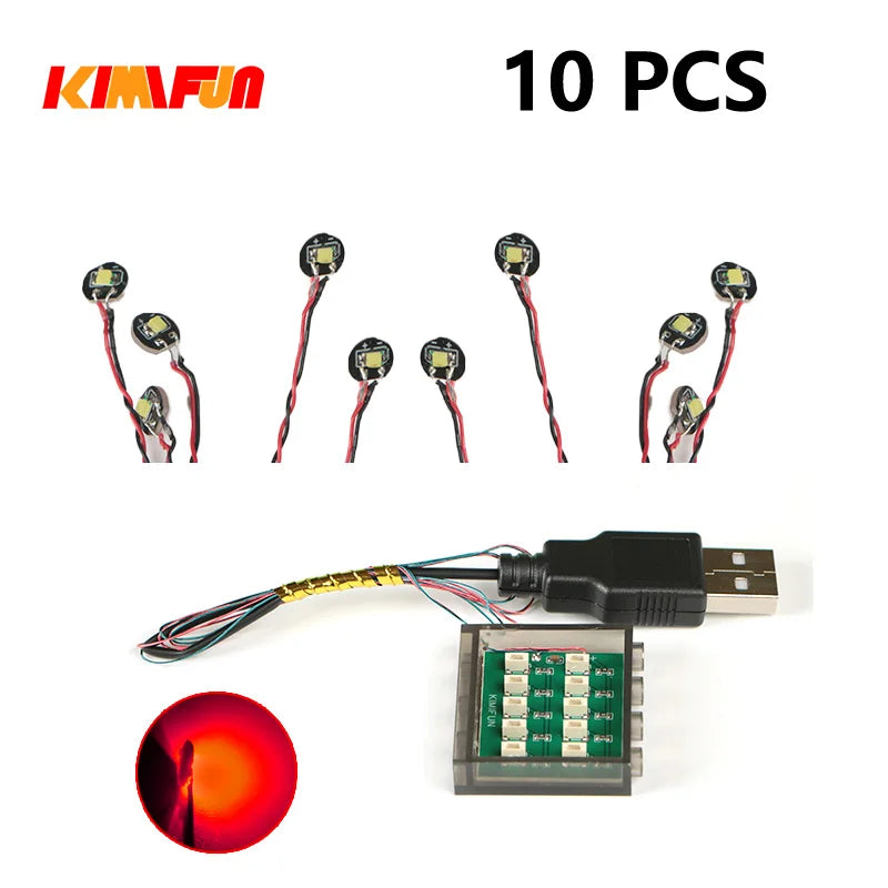10PCS 0.8mm Pin RGB LED Building Blocks USB Lamp DIY Street Light City Electric Decorate 1X1 Brick Compatible All Brands