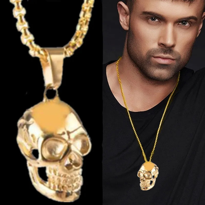 Mens Jewellery Gold Plated Skull Chain Necklace Hip Hop Jewelry Gothic Skull Pendant Necklaces for Men Anniversary Gift Hombre