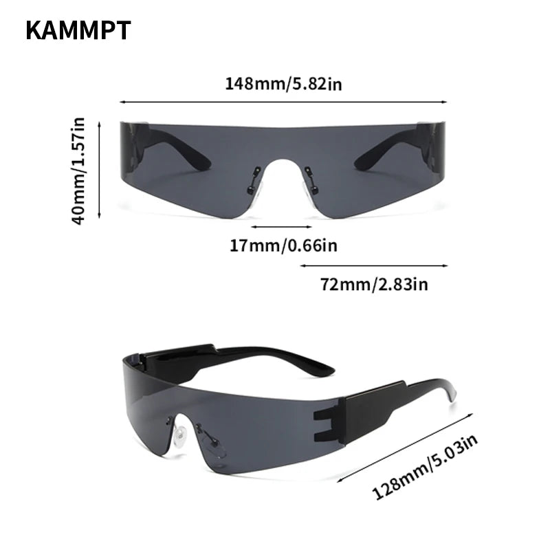 KAMMPT One-pieces Sunglasses Men Women Fashion Rimless Punk Multicolor Male Shades Eyewear New Trendy Female UV400 Sun Glasses