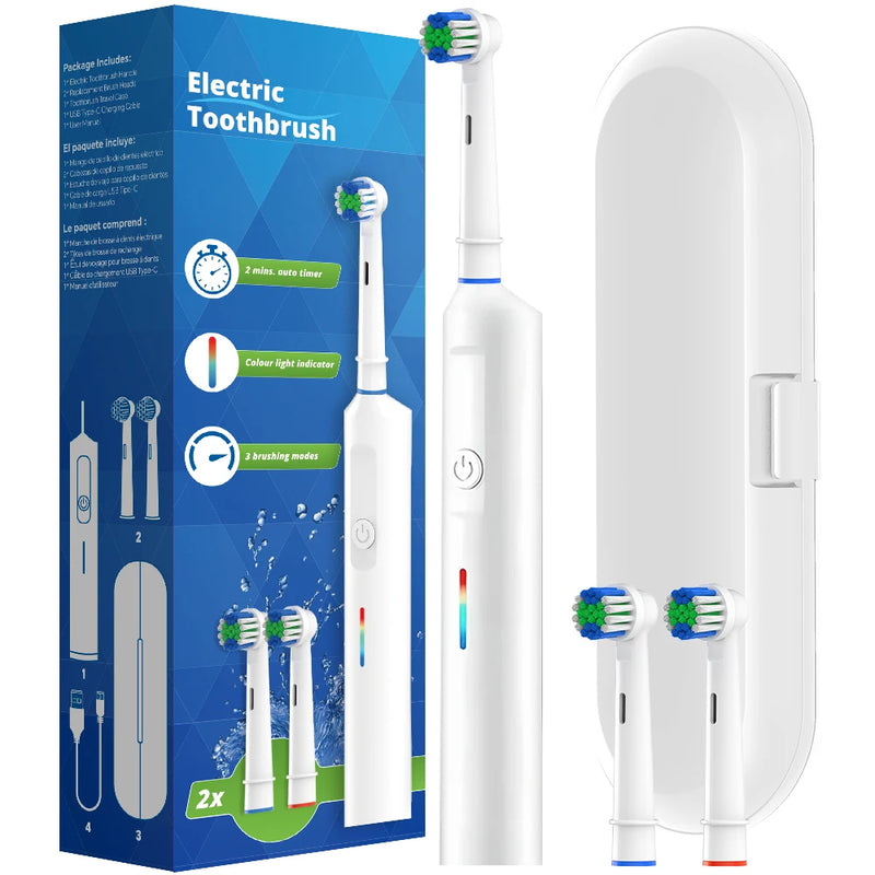 Intelligent Rotary Electric Toothbrush, Rechargeable Rotating Toothbrushes Compatible with Oral B Replacement Toothbrush Heads