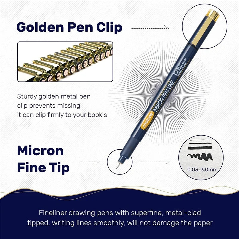 Japanese Sakura Pigma Micron Pens Set of 12 Black Fineliner Marker Pens Pigment Liner Manga Art Sketching Drawing Comic Design