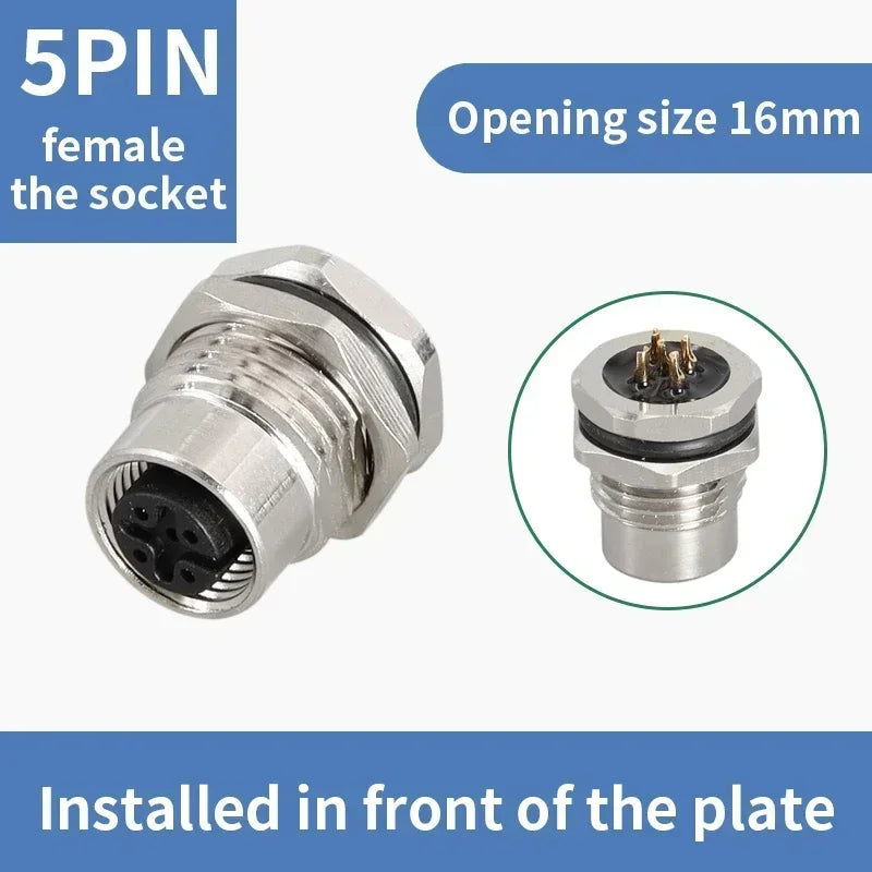 M12 flange mounting sensor connector  front/rear panel waterproof male&female plug screw threaded coupling 4 5 8Pin  connectors