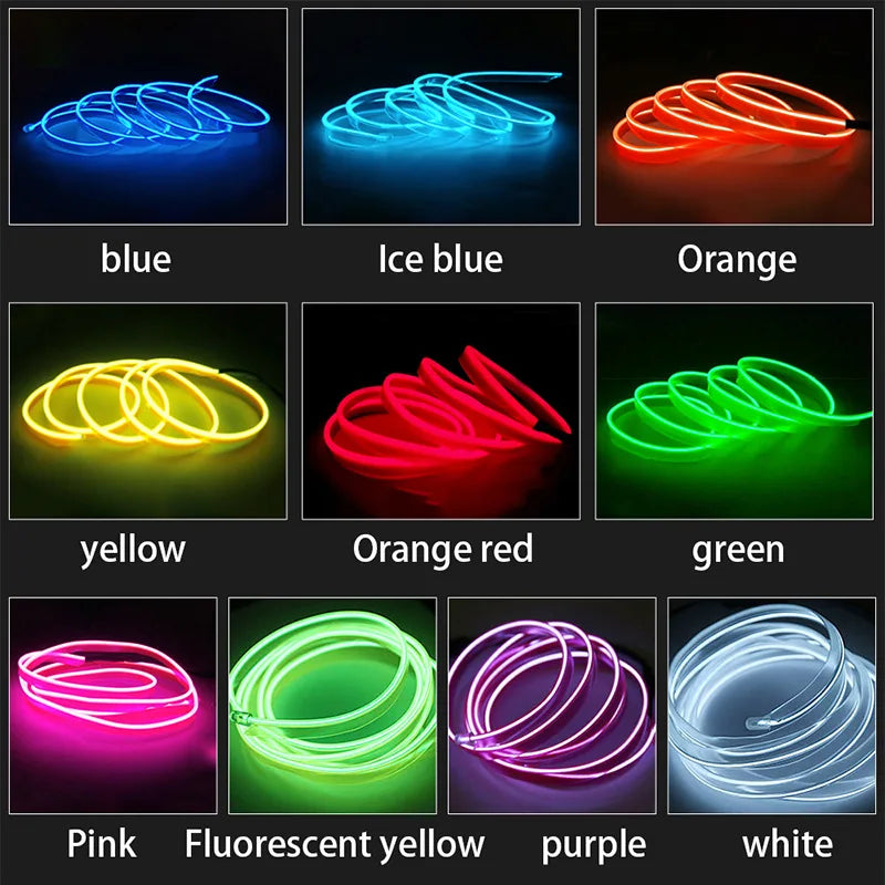 3M Car Interior Led Decorative Lamp EL Wiring Neon Strip For Auto DIY Flexible Ambient Light Party Atmosphere Diode