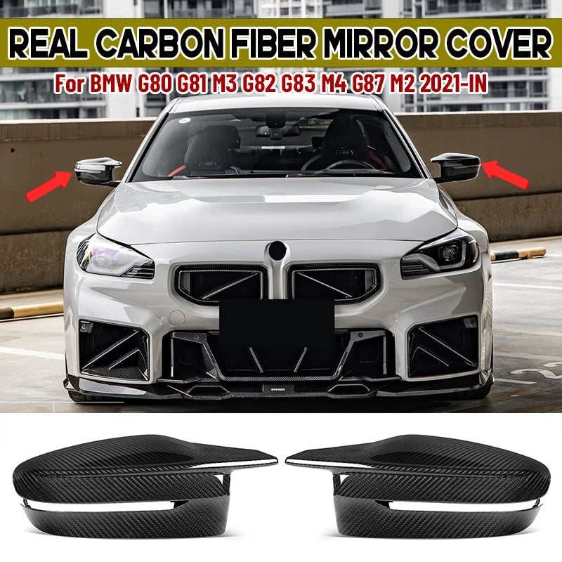 Real Carbon Fiber Car Rearview Mirror Cover Replacement OEM Style Side Mirror Caps for BMW G87 M2 G80 G81 M3 G82 G83 M4 2021-IN