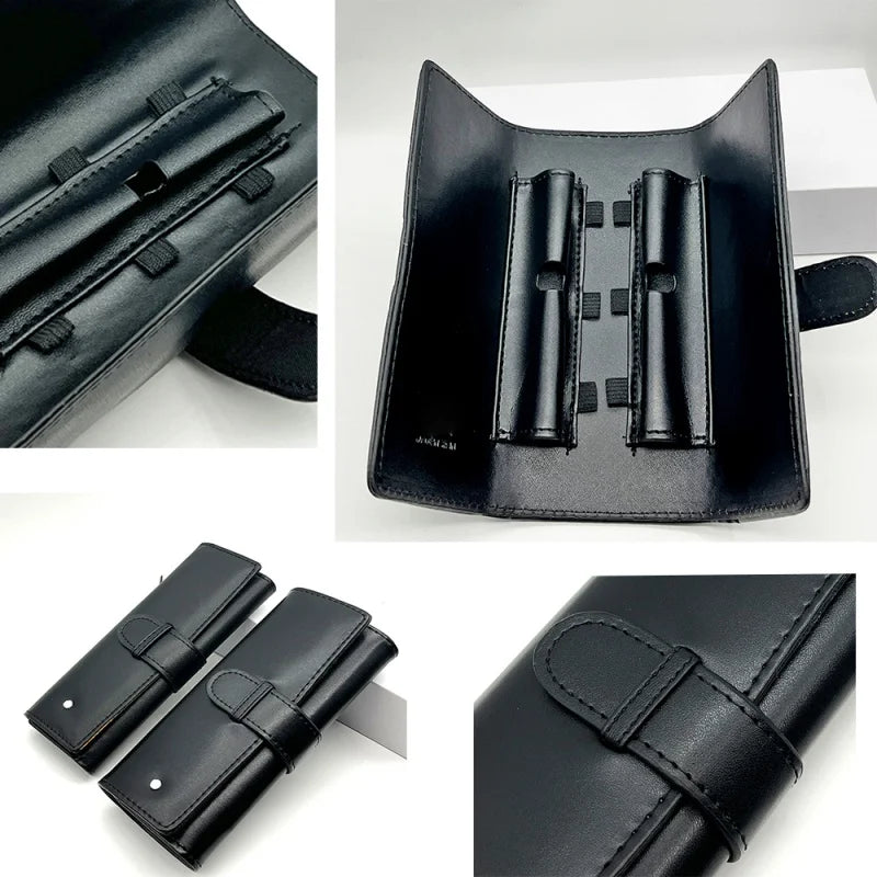 Luxury Black Leather MB Pen Bag Portable Single & Double Pens Holder High Quality Stationery Supplies Pencil Case As Gift