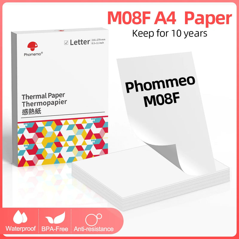 Phomemo M08F A4 Paper Quick Dry and Long Time Storage Continuous Thermal Paper 100 Sheets Folded Thermal Paper Papel Termico