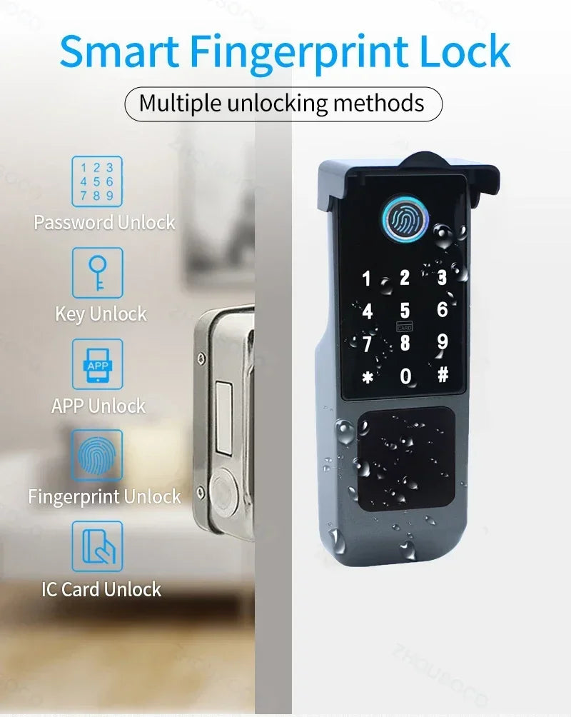 Tuya Wifi Smart Door Lock Biometric Fingerprint APP Remote Unlock Card Passcode Key Outdoor Waterproof Digital Electronic Lock