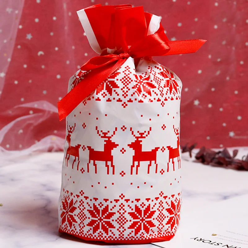 20/50pcs Christmas Candy Bags Christmas Decorations Santa Gift Bag Navidad Xmas Gift Bags Cristmas Cookies Packing Bag 15x23cm