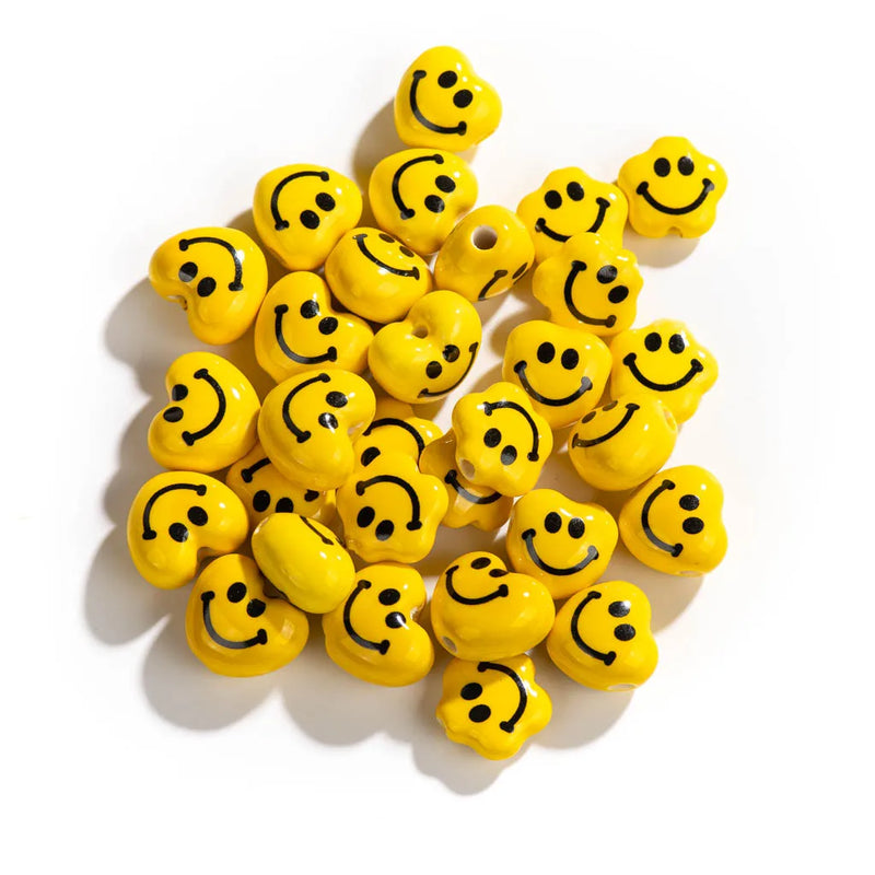 17#10pcs Yellow Smile Face Heart Star Shape Ceramic Beads Porcelain Pottery Punk Rock Special Jewelry Part #XN291