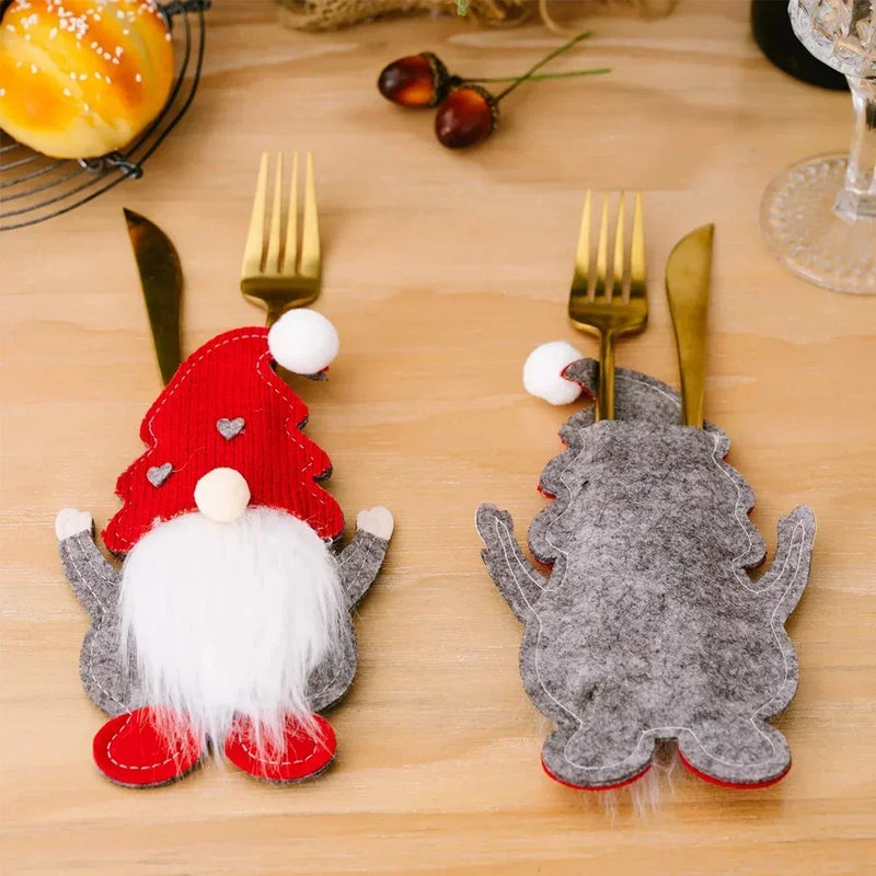 Christmas Cutlery Holder Knife Fork Bags Gnome Santa Claus Xmas Tableware Holders Party Dinner Table Decoration Supplies