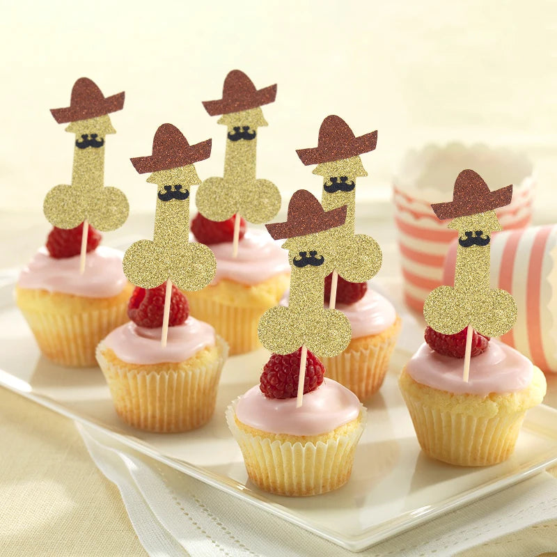 10pcs Glitter Willy Penis Cupcake Topper Funny Nude Dick Cake Toppers Wedding Favors Bachelorette Adult Hen Night Party Supplies