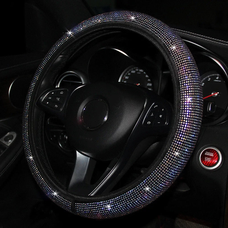 Car Rhinestones Steering Wheel Cover With Crystal Diamond Sparkling Car Suv Steering Wheel Protector Fit 14.5-15 Inch Vehicle