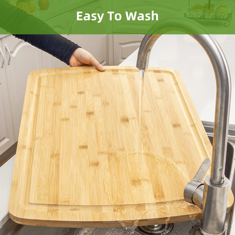 Bamboo Cutting Board for Kitchen, 24" x 18" Extra Large Serving Trays With Juices Groove, Turkey Carving Board