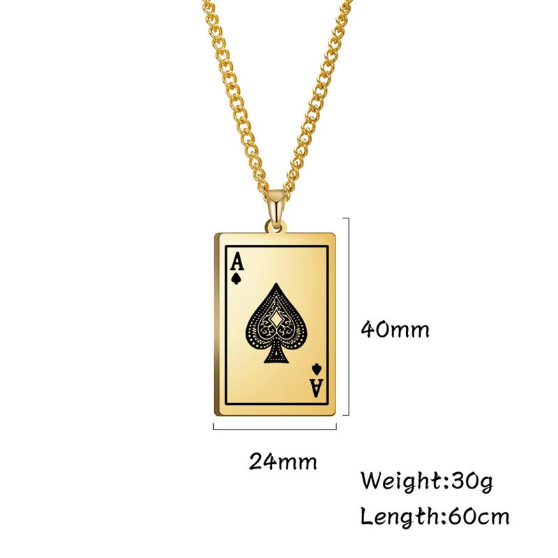 Skyrim New Stainless Steel Poker Card Ace of Spades Pendant Chain Necklace For Men Women Jewelry Hip Hop Jewelry Gifts Wholesale