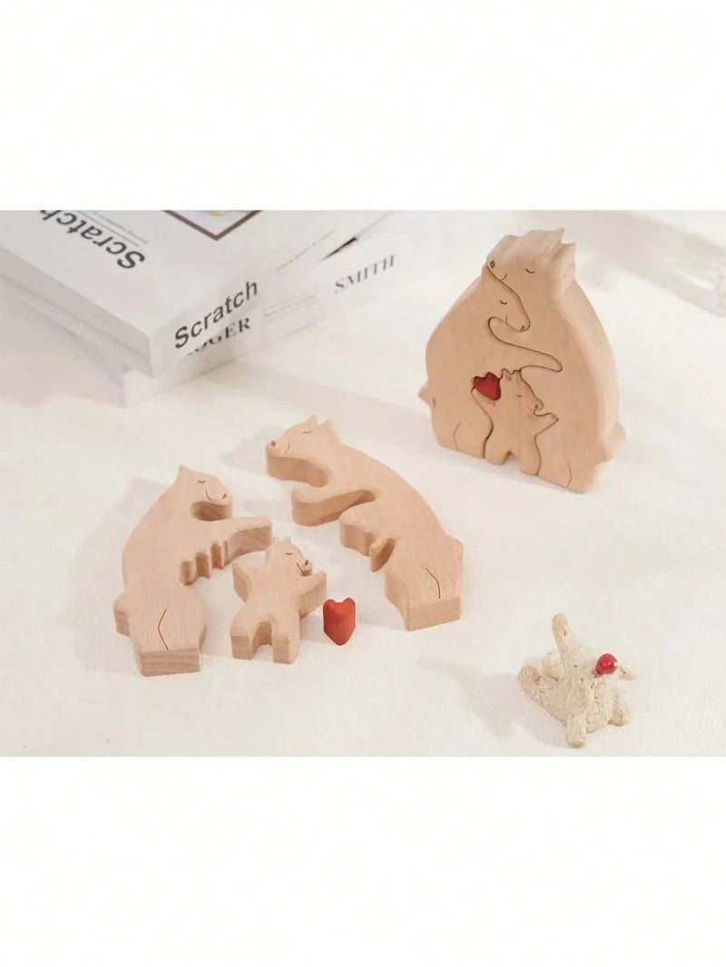 3 Wooden Mother and Child Bear Set Jigsaw Puzzle Bedroom Living Room Desktop Bear Hugs Family Ornament Solid Wood Crafts