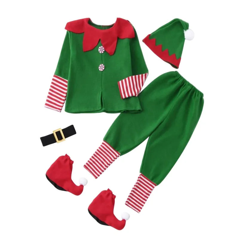 Christmas Family Clothes Playing Outfit Santa Claus Green Elf Costume Cosplay Carnival Clothing Xmas Party Suit Parent-Child