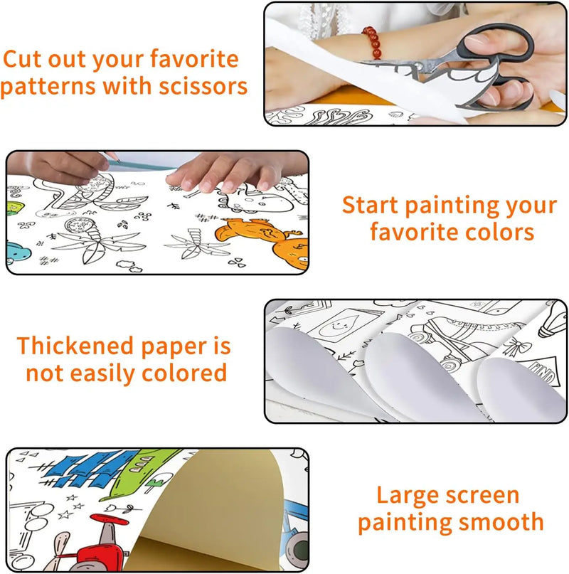 90cm Animal Canvas Children's Drawing Roll DIY Coloring Paper Roll Color Filling Graffiti Paper-cut Painting Educational School