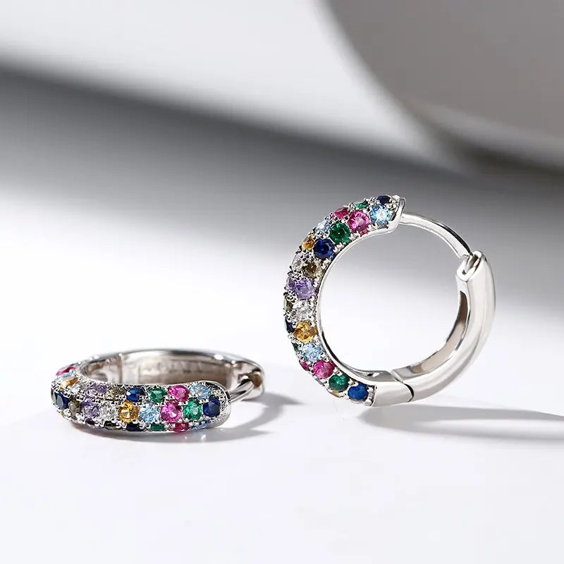 Fashion silver Color Round Mini Earrings Set Half Hoop Colorful Zircon Ladies Luxury Jewelry Hoop Earrings