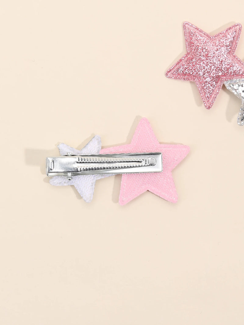 New Silver Star Hair Clip for Kids Girls Pink Glitter Hairpins Side Bangs Clip Barrettes Children Cute Headwear Hair Accessories