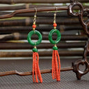 Natural Green jade Red coral beads Circle fringe Earrings FOOL'S DAY Lucky Ear stud Diy New Year Halloween Hook VALENTINE'S DAY