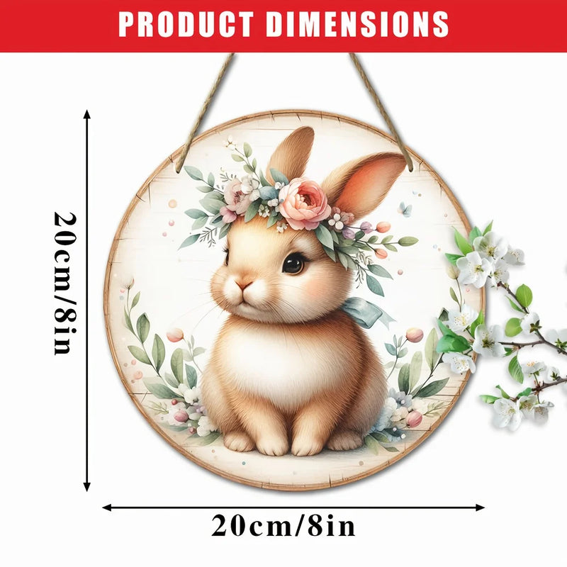 1 piece farmhouse style round wooden Easter bunny logo, 7.87 inch made wooden wreath with lilies and spring decoration, farmhous