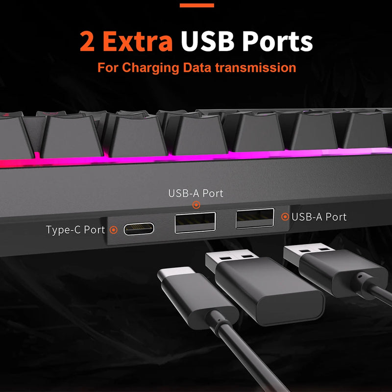 RK Royal Kludge RK837 Mechancial Keyboard 68 Keys 65% Compact 2.4G Wireless Bluetooth Gamer Keyboard RGB Backlight Hot Swappable