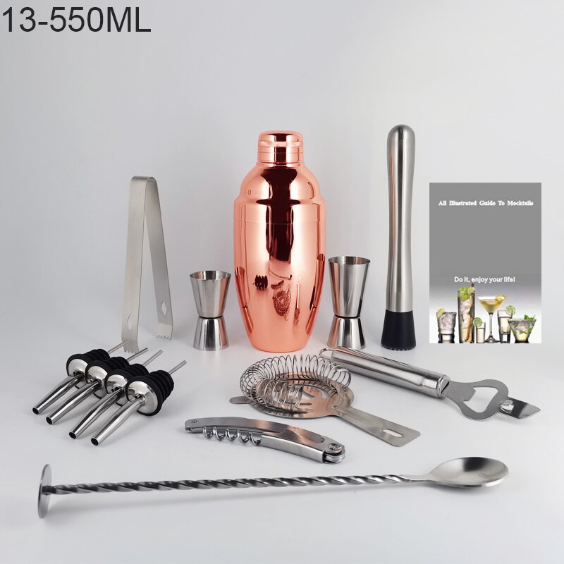 Boston Cocktail Shaker Mixer Kit Bar Bartender 750/600ml 550ML Stainless Steel Glass Shakers Spoon Pourer Straw Ice Tong Tools