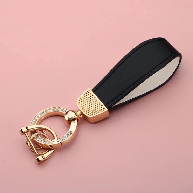 Luxury Metal Leather Car Key Chain Pendant Split Keychain Rhinestone Ring For Woman Man Girly Strap Fashion Keyring Accessories