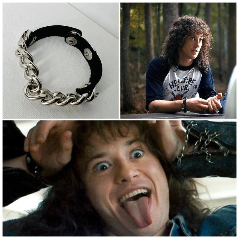 Eddie Munson Chain Bracelet Classic Tv Series Stranger the Things Same Paragraph Stainless Steel Leather Bracelet