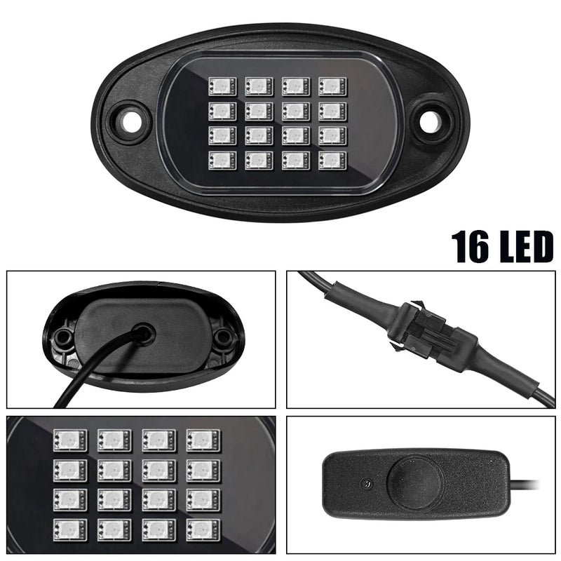 Undergolw Music Sync RGB LED Rock Lights For Jeep Off-Road Truck Boat Bluetooth APP Control 4/6/8 In 1 Car Chassis Light