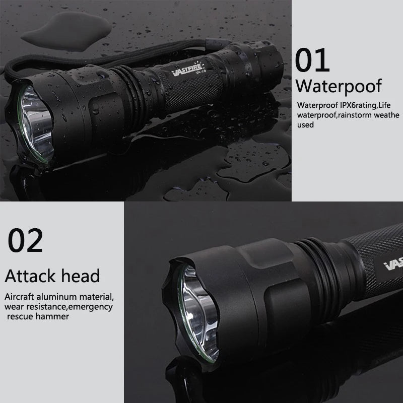 LED Tactical Hunting Flashlight Green/Red/White Portable Torch Outdoor Waterproof Lantern+18650+Charger +Switch 500-800M Range