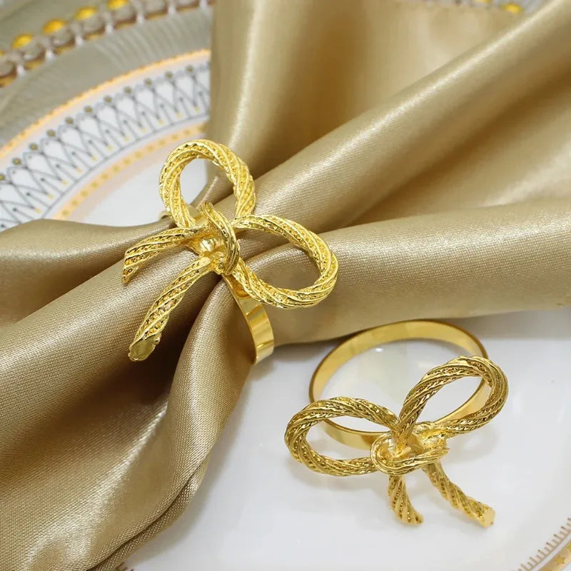 6Pcs Bowknot Napkin Rings Metal Gold Silver Napkin Holder for Christmas Thanksgiving Wedding Banquet Table Decorations