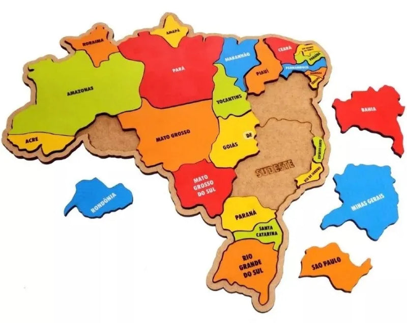 Map Brazil Educational Puzzle Pedagogical Medio 38x37cm Montessori educational
