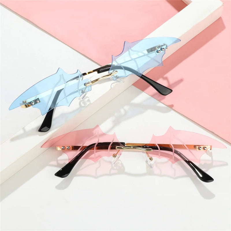 New Design Bat Sunglasses 2022 Trendy Rimless Slim Sun Glasses Novelty Metal Frame Sun Shades Fashion Party Cosplay Eyewear