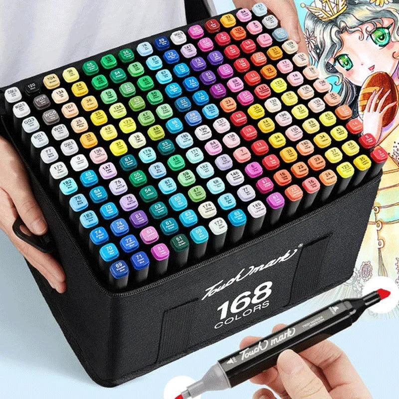24-168 Colors Double Headed Marker Pen Oily Set Professional Art Painting Sketching Drawing Graffiti Students School Supplies