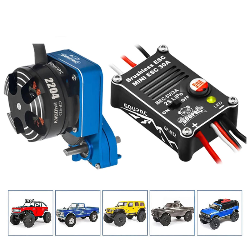 2204 2400KV Brushless Outrunner Motor with Transmission and 30A ESC for 1/24 RC Crawler Axial SCX24 Upgrade