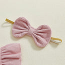 Adorable Infant Easter Jumpsuit with Bunny Embroidery Flutter Sleeves Square Neckline and Matching Bow Headband