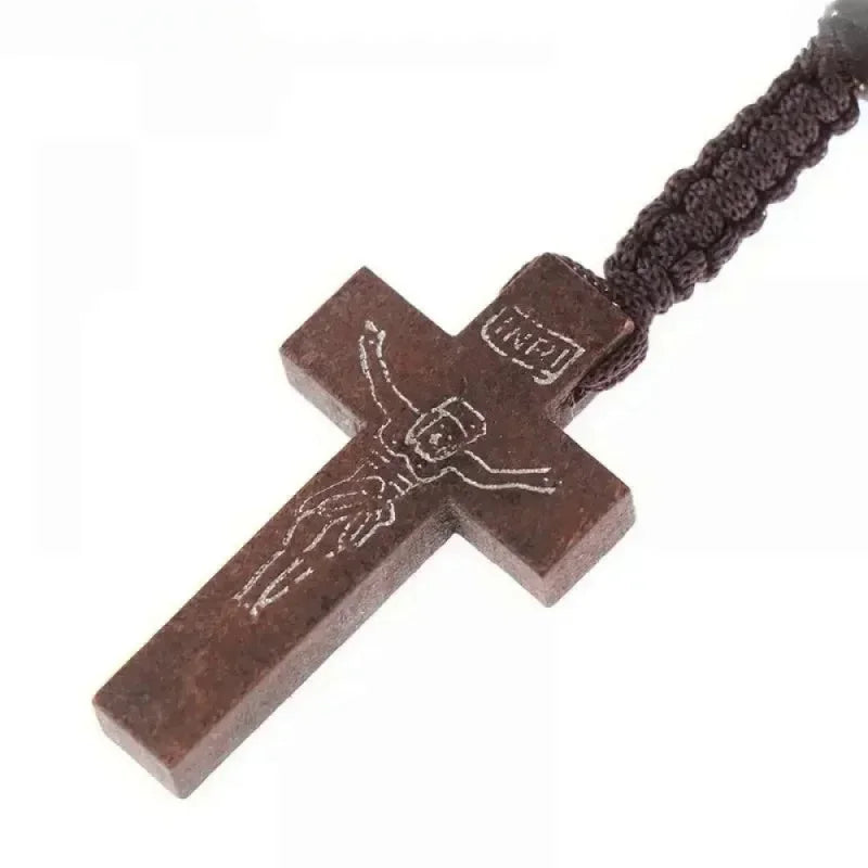 Hand Woven Jesus Christ 9mm Wooden Beads Cross Pendant Rosary Beads Necklace For Religious Orthodox Prayer Jewelry Wholesale