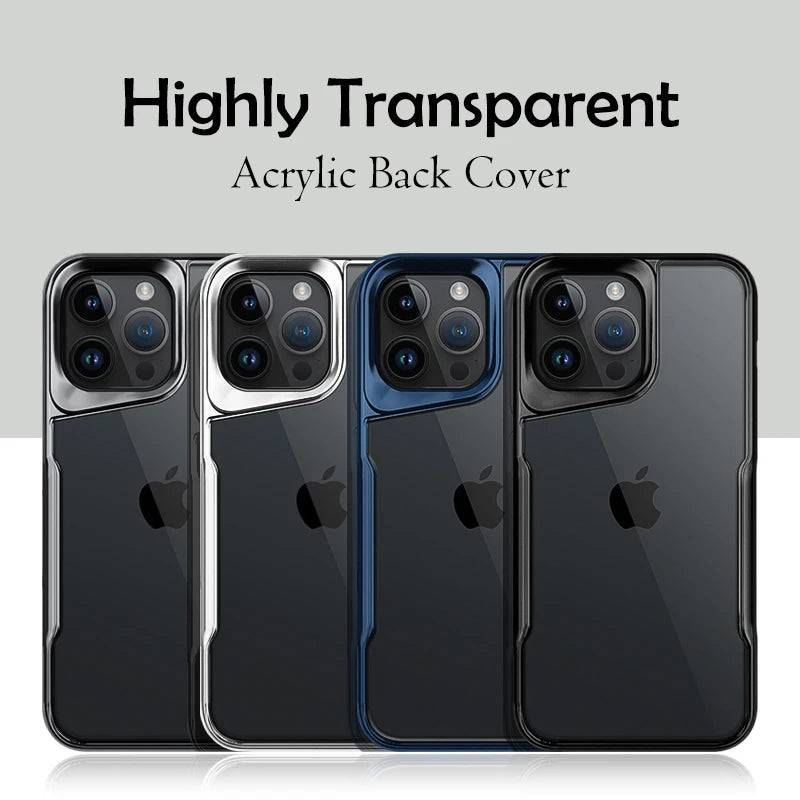 Luxury Electroplated TPU Soft Frame Phone Case For iPhone 11 12 13 14 15 Pro Max Shockproof Shell Acrylic Transparent Back Cover