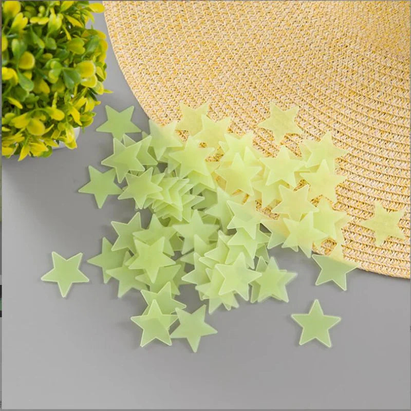 100Pcs Luminous 3D Stars Glow In The Dark Wall Stickers For Kids Baby Rooms Bedroom Ceiling Home Decor Fluorescent Star Stickers